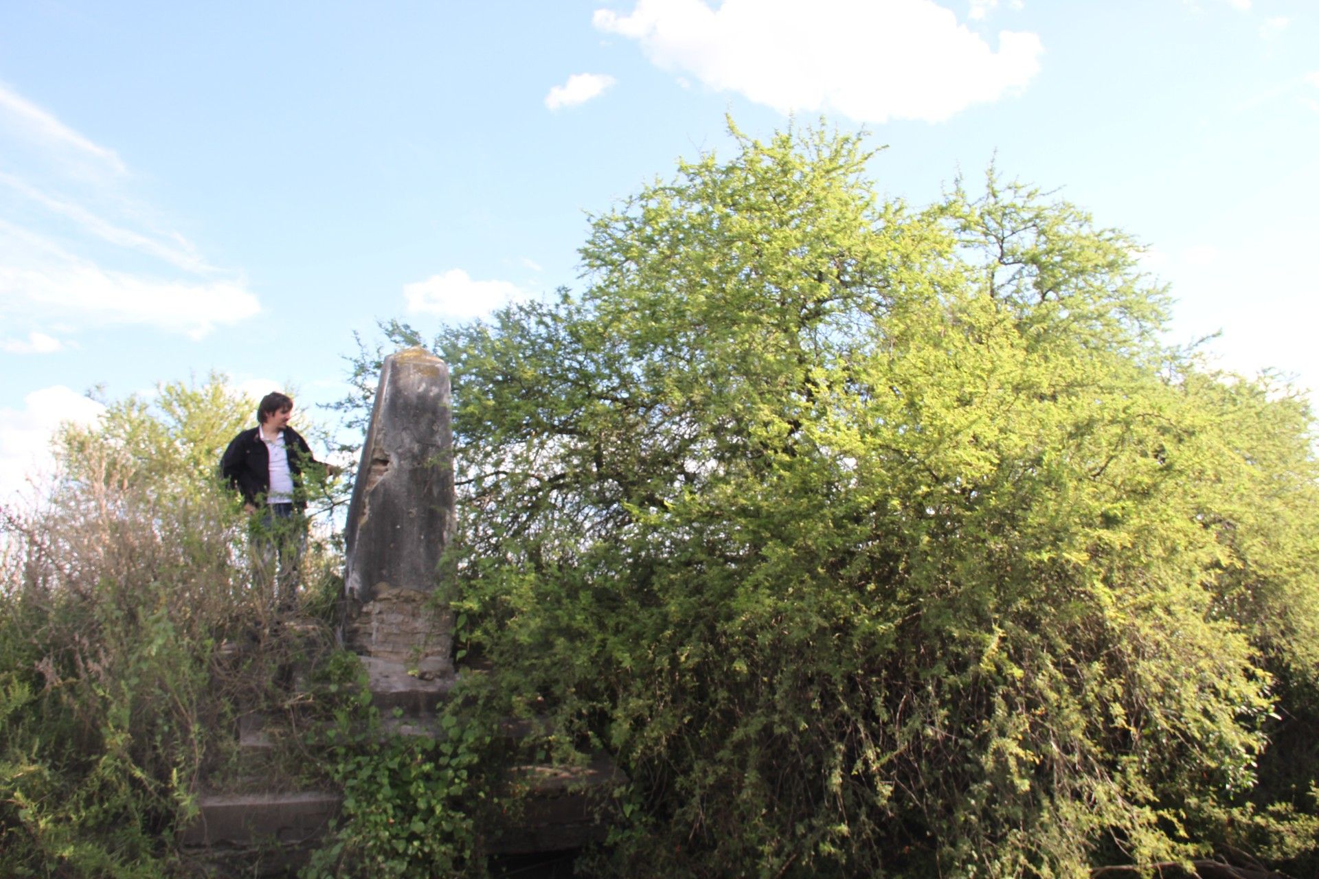 Monolito junto a espinillo con Horacio (2013). FotografÃa: Raúl Jaluf.